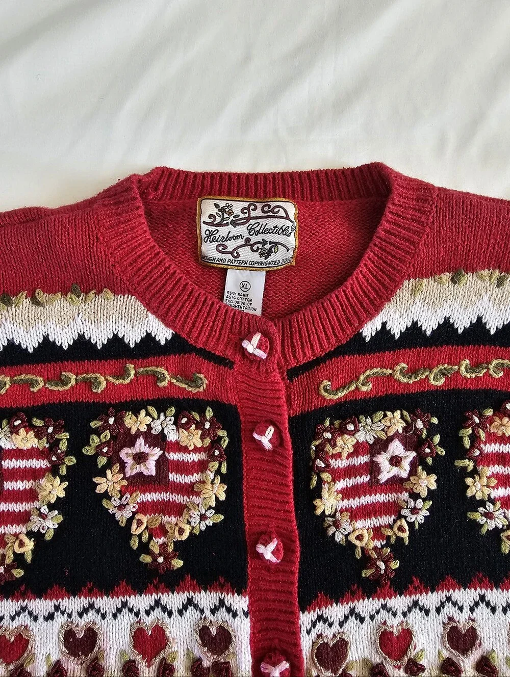 RARE VTG Patriotic Embroidered Heirloom Collectibles Cardigan Sweater Sz XL USA